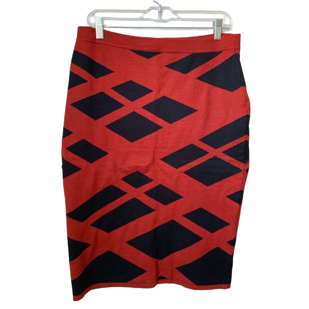 PINA ROSSI Women’s Large Rust Red with Black Pattern Fitted Sweater Skirt